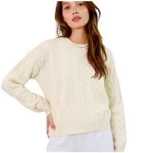 Babaton cream Illustrator cable knit merino wool pullover crew neck sweater